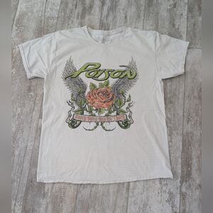 Poison Band White Graphic Tee with Rose & Wings